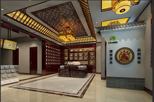 定南古朴典雅的中式茶叶店大堂设计效果图